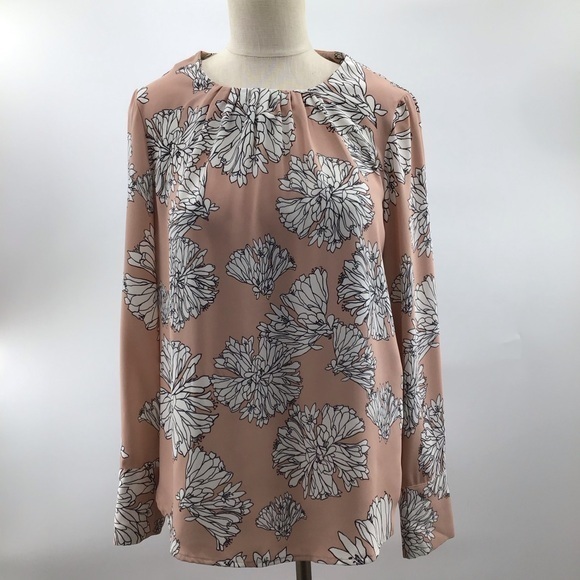 H&M Tops - H&M Floral Blouse - Soft Pink and White